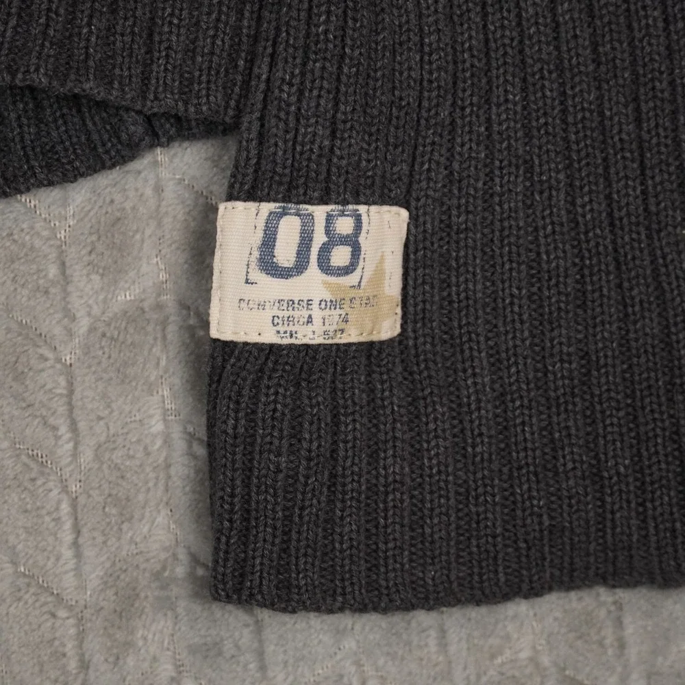 Converse One Star Sweater Mens M Grey Ribbed Quarter Zip Cotton Knit Pullover